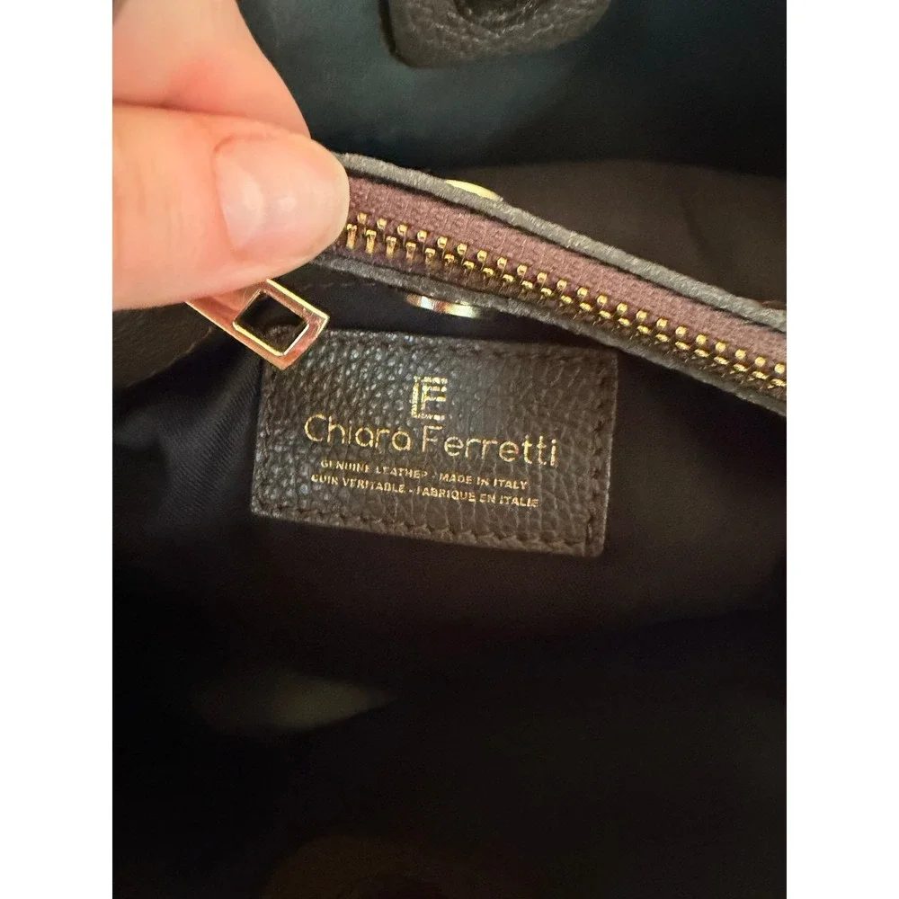 Chiara Ferretti Womens Raffia Leather Handbag Woven Brown Chain Strap Made Italy